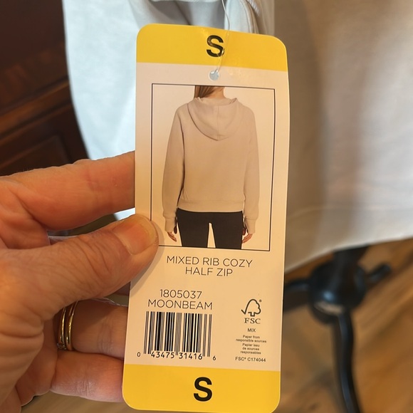 Comfy Scuba Neck Half Zip Beige Hoodie with Front Pocket - Picture 8 of 12